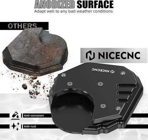 NICECNC حامل جانبي للدراجة النارية وسادة تمديد متوافقة مع Kawasaki KLR650 2008-2018، ألومنيوم، مسند جانبي أكبر لدعم وسادات القدم، ملحقات KLR650، أسود in Kuwait