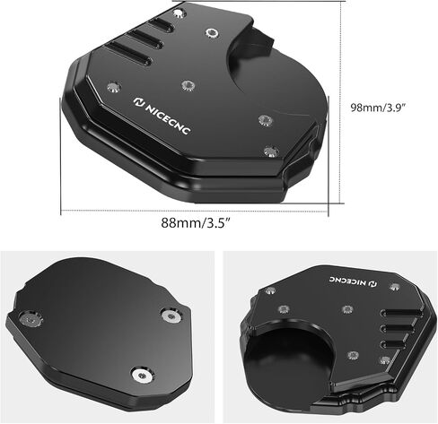 NICECNC حامل جانبي للدراجة النارية وسادة تمديد متوافقة مع Kawasaki KLR650 2008-2018، ألومنيوم، مسند جانبي أكبر لدعم وسادات القدم، ملحقات KLR650، أسود in Kuwait
