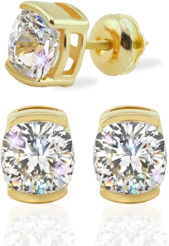 طقم أقراط من الذهب الأبيض أو الأصفر الخالص عيار 14 قيراط من ألماس المويسانتي المزروع بنصف الإطار | 1.0 أو 2.0 قيراط | برغي للخلف أو ادفع المشاركات للخلف | صنع في الولايات المتحدة الأمريكية | من مجوهرات أدورا الجميلة in Kuwait