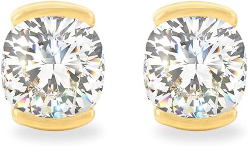 طقم أقراط من الذهب الأبيض أو الأصفر الخالص عيار 14 قيراط من ألماس المويسانتي المزروع بنصف الإطار | 1.0 أو 2.0 قيراط | برغي للخلف أو ادفع المشاركات للخلف | صنع في الولايات المتحدة الأمريكية | من مجوهرات أدورا الجميلة in Kuwait