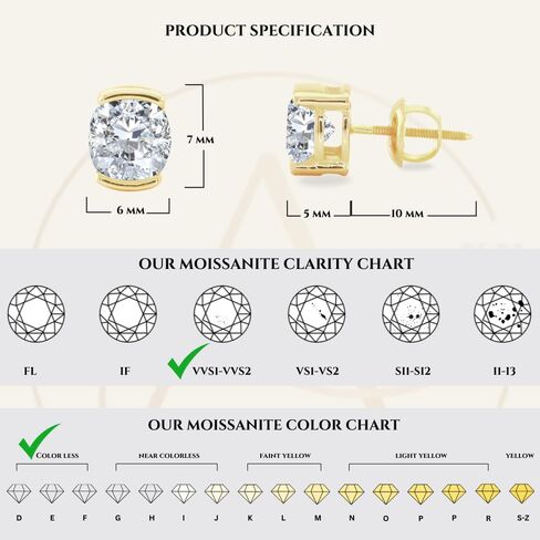 طقم أقراط من الذهب الأبيض أو الأصفر الخالص عيار 14 قيراط من ألماس المويسانتي المزروع بنصف الإطار | 1.0 أو 2.0 قيراط | برغي للخلف أو ادفع المشاركات للخلف | صنع في الولايات المتحدة الأمريكية | من مجوهرات أدورا الجميلة in Kuwait