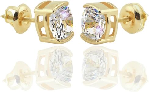 طقم أقراط من الذهب الأبيض أو الأصفر الخالص عيار 14 قيراط من ألماس المويسانتي المزروع بنصف الإطار | 1.0 أو 2.0 قيراط | برغي للخلف أو ادفع المشاركات للخلف | صنع في الولايات المتحدة الأمريكية | من مجوهرات أدورا الجميلة in Kuwait