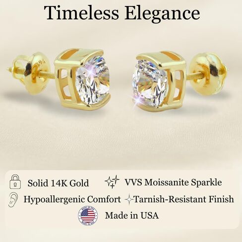 طقم أقراط من الذهب الأبيض أو الأصفر الخالص عيار 14 قيراط من ألماس المويسانتي المزروع بنصف الإطار | 1.0 أو 2.0 قيراط | برغي للخلف أو ادفع المشاركات للخلف | صنع في الولايات المتحدة الأمريكية | من مجوهرات أدورا الجميلة in Kuwait