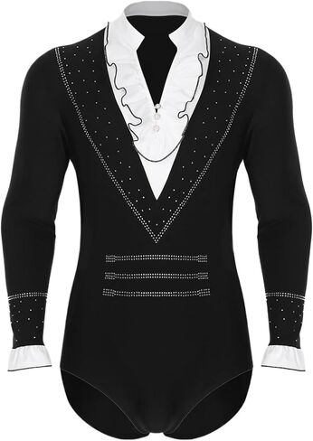 Mens Sparkly Rhinestone Gymnastics Skating Leotard Jumpsuit Long Sleeve Bodysuit Ballet Latin Dance Performance Costume(S) in Saudi Arabia