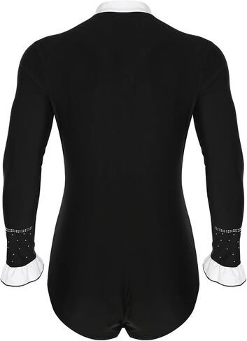 Mens Sparkly Rhinestone Gymnastics Skating Leotard Jumpsuit Long Sleeve Bodysuit Ballet Latin Dance Performance Costume(S) in Saudi Arabia