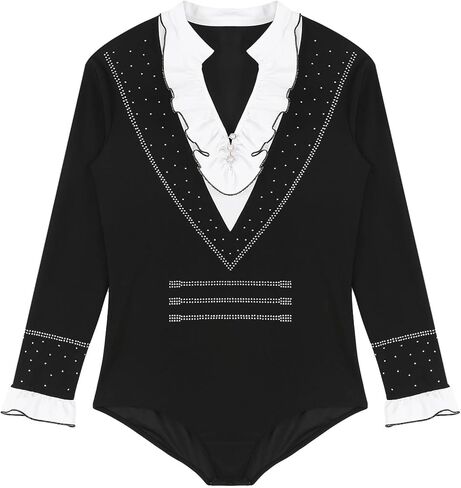 Mens Sparkly Rhinestone Gymnastics Skating Leotard Jumpsuit Long Sleeve Bodysuit Ballet Latin Dance Performance Costume(S) in Saudi Arabia