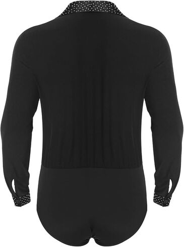 Men Shiny Rhinestones Jazz Leotard Ballroom Latin Dance Competition Costume Long Sleeve Pleated Bodysuit Shirts Dancewear(White,XXL) in Saudi Arabia