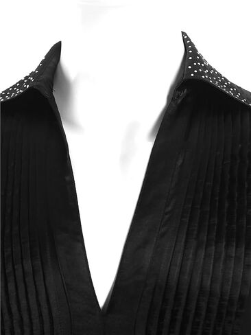Men Shiny Rhinestones Jazz Leotard Ballroom Latin Dance Competition Costume Long Sleeve Pleated Bodysuit Shirts Dancewear(White,XXL) in Saudi Arabia
