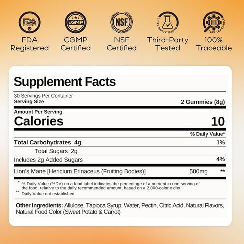 Lions Mane Mushroom Gummies for Focus and Memory - 500mg Fruiting Body Extract - Cognitive Support and Brain Health Supplements for Adults and Kids - Vegan, Gluten-Free - Canyon Cooler - 30 Servings in Saudi Arabia