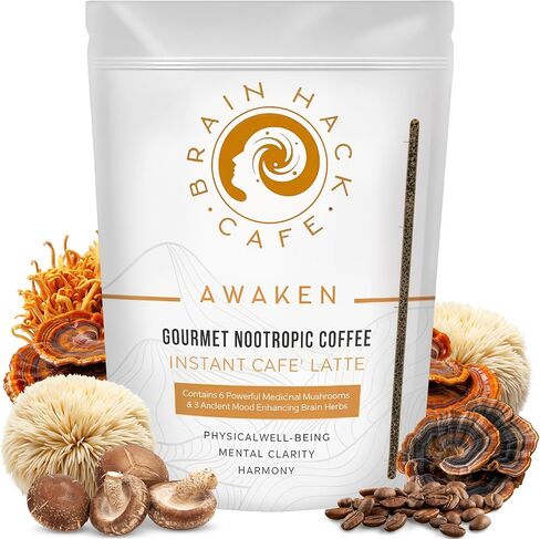 Brain Hack Café Organic Mushroom Coffee – Instant Coffee with 6 Functional Mushrooms & Nootropics | Lion’s Mane, Reishi, Chaga | Focus & Immune Support | Blend for Focus & Energy (Regular Caffeine) in Saudi Arabia
