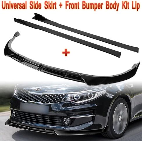 Q1-TECH, 9-Piece Front Bumper Lip & Side Skirt Extensions Diffuser Compatible with 2016 2017 2018 Kia Optima LX/EX/LX-Turbo Only, Front Lip Spoiler Air Chin Body Splitter ABS (Painted Black) in Saudi Arabia