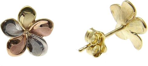 14K solid tricolor gold Hawaiian 11mm plumeria flower stud earrings in Saudi Arabia