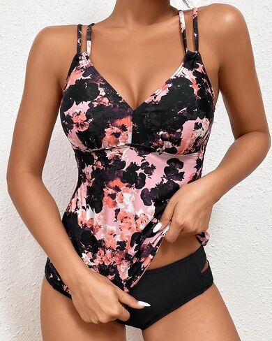 Women's 2 Piece Tankini with Bottom V Neck Swimsuit Adjustable Straps Swimwear Criss Cross Back in Saudi Arabia
