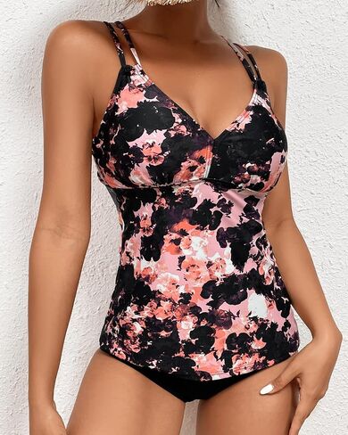 Women's 2 Piece Tankini with Bottom V Neck Swimsuit Adjustable Straps Swimwear Criss Cross Back in Saudi Arabia