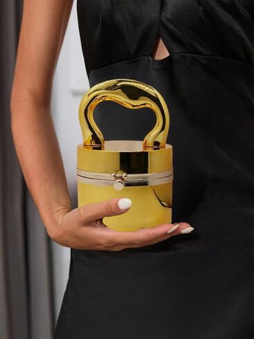 Women Acrylic Evening Bucket Bag Shiny Bucket Cylindrical Thick Handle Clutch Unique Niche Prom Crossbody Handbag in Kuwait