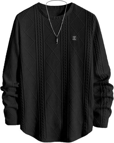 ZAFUL الرجال محكم Crewneck بلوزات كابل هندسية الجاكار كم طويل تي شيرت بلوفر مغزول in Saudi Arabia