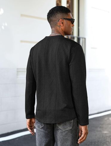 ZAFUL الرجال محكم Crewneck بلوزات كابل هندسية الجاكار كم طويل تي شيرت بلوفر مغزول in Saudi Arabia