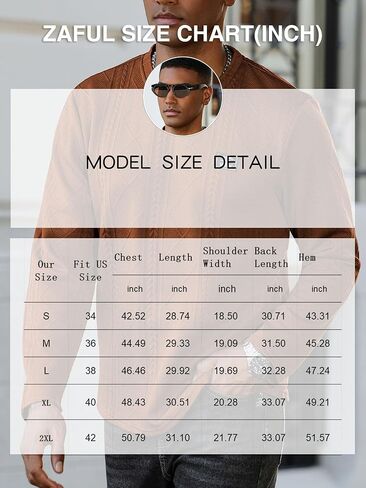 ZAFUL الرجال محكم Crewneck بلوزات كابل هندسية الجاكار كم طويل تي شيرت بلوفر مغزول in Saudi Arabia