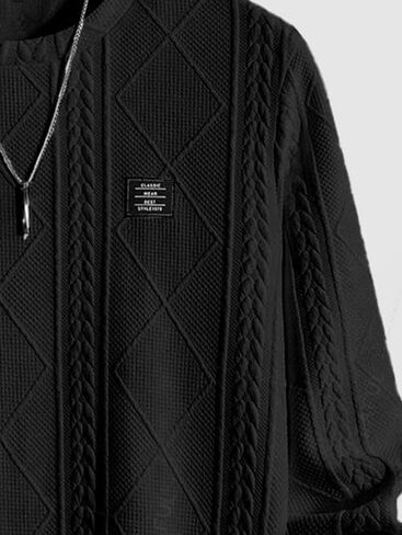 ZAFUL الرجال محكم Crewneck بلوزات كابل هندسية الجاكار كم طويل تي شيرت بلوفر مغزول in Saudi Arabia