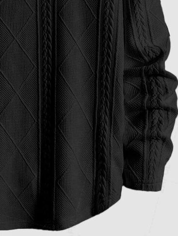 ZAFUL الرجال محكم Crewneck بلوزات كابل هندسية الجاكار كم طويل تي شيرت بلوفر مغزول in Saudi Arabia