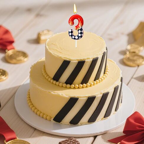 سيارات السباق تحت عنوان شمعة عيد ميلاد، أبيض وأسود متقلب عيد ميلاد عدد شمعة حمراء سباق السيارات كعكة توبر زينة الحفلات للبنين بنات أطفال موضوع لوازم الحفلات (رقم 3) in Kuwait