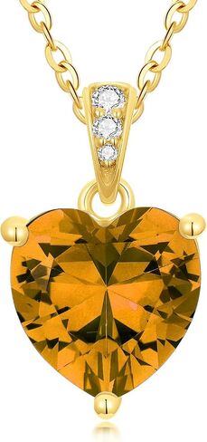 14K Solid Gold Birthstone Heart Necklace, Dainty Yellow Gold Colored Gemstone Heart Pendant Forever Love Jewelry Gift for Women, Mom, Wife 16"-18" in Saudi Arabia