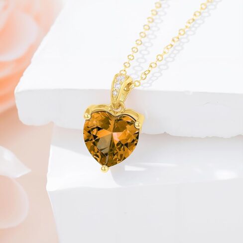 14K Solid Gold Birthstone Heart Necklace, Dainty Yellow Gold Colored Gemstone Heart Pendant Forever Love Jewelry Gift for Women, Mom, Wife 16"-18" in Saudi Arabia