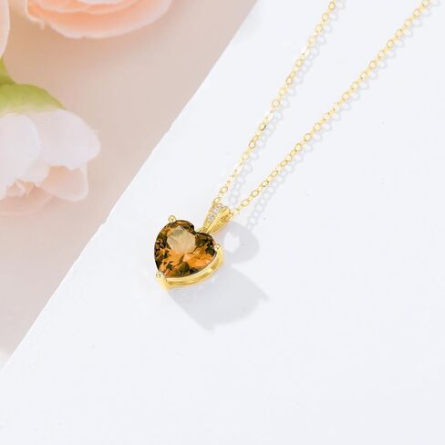14K Solid Gold Birthstone Heart Necklace, Dainty Yellow Gold Colored Gemstone Heart Pendant Forever Love Jewelry Gift for Women, Mom, Wife 16"-18" in Saudi Arabia