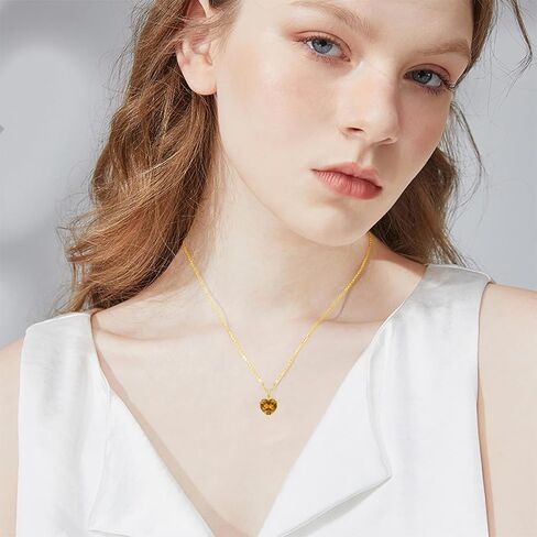 14K Solid Gold Birthstone Heart Necklace, Dainty Yellow Gold Colored Gemstone Heart Pendant Forever Love Jewelry Gift for Women, Mom, Wife 16"-18" in Saudi Arabia