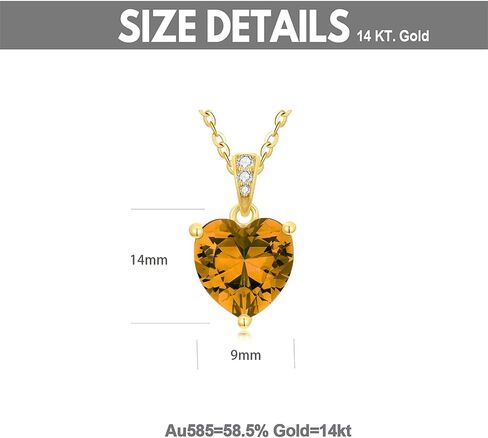 14K Solid Gold Birthstone Heart Necklace, Dainty Yellow Gold Colored Gemstone Heart Pendant Forever Love Jewelry Gift for Women, Mom, Wife 16"-18" in Saudi Arabia