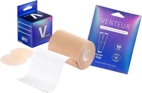 شريط VENTEUR مقاس 4 بوصات و50 شريطًا من شريط الملابس ذو الجوانب المزدوجة لرفع الثدي والملابس. مجموعة لتشعر بالأمان والراحة in Saudi Arabia