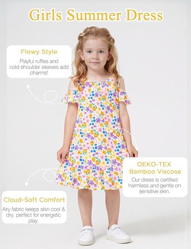 Girls Summer Dress Bamboo Viscose Short Sleeve Off Shoulder Casual Dresses in Saudi Arabia