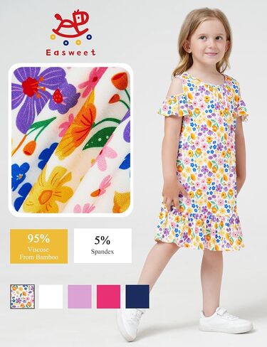 Girls Summer Dress Bamboo Viscose Short Sleeve Off Shoulder Casual Dresses in Saudi Arabia