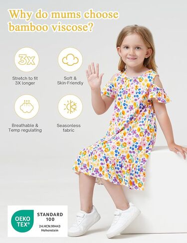 Girls Summer Dress Bamboo Viscose Short Sleeve Off Shoulder Casual Dresses in Saudi Arabia