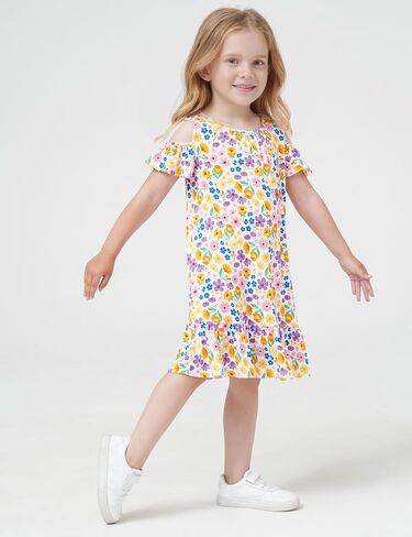 Girls Summer Dress Bamboo Viscose Short Sleeve Off Shoulder Casual Dresses in Saudi Arabia