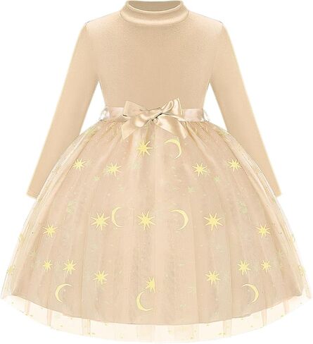 Girls Dress Velvet Long Sleeve Tutu Dress Kids Sparkly Sequin Tulle Holiday Party Casual Princess Dresses 3-8Y in Kuwait