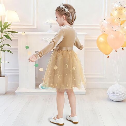 Girls Dress Velvet Long Sleeve Tutu Dress Kids Sparkly Sequin Tulle Holiday Party Casual Princess Dresses 3-8Y in Kuwait