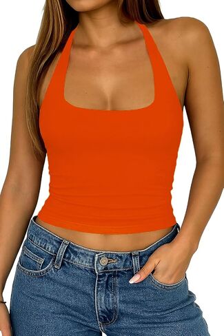 ForeFair Racerback Tank Tops for Women - Double Lined Halter Top Cute Square Neck Sleeveless Basic in Saudi Arabia