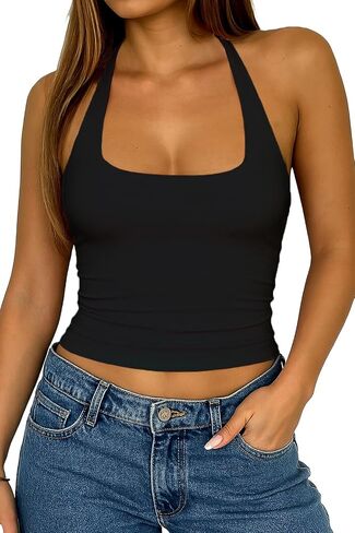 ForeFair Racerback Tank Tops for Women - Double Lined Halter Top Cute Square Neck Sleeveless Basic in Saudi Arabia