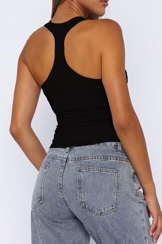 ForeFair Racerback Tank Tops for Women - Double Lined Halter Top Cute Square Neck Sleeveless Basic in Saudi Arabia