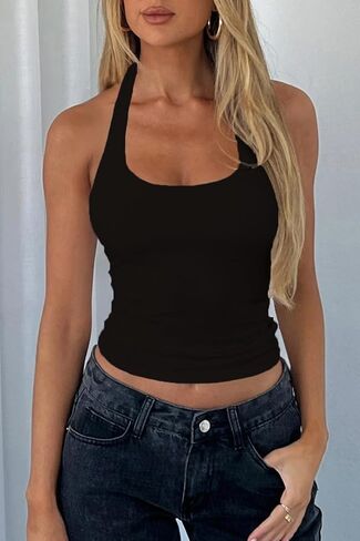 ForeFair Racerback Tank Tops for Women - Double Lined Halter Top Cute Square Neck Sleeveless Basic in Saudi Arabia
