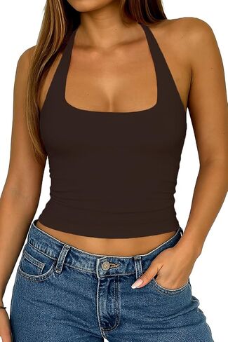 ForeFair Racerback Tank Tops for Women - Double Lined Halter Top Cute Square Neck Sleeveless Basic in Saudi Arabia