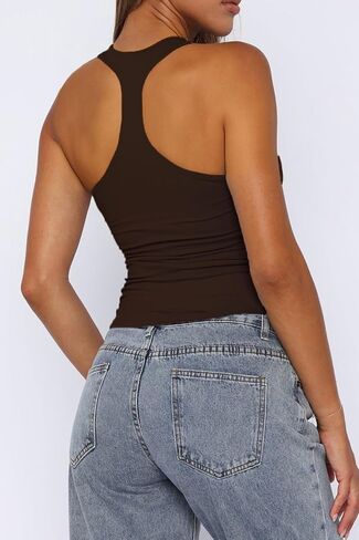 ForeFair Racerback Tank Tops for Women - Double Lined Halter Top Cute Square Neck Sleeveless Basic in Saudi Arabia