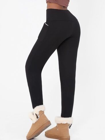 Fleece Lined Leggings with Pockets for Women, Buttery Soft High Waisted Thermal Warm Hiking Running Pants in Saudi Arabia