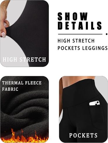 Fleece Lined Leggings with Pockets for Women, Buttery Soft High Waisted Thermal Warm Hiking Running Pants in Saudi Arabia