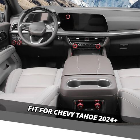 Jimen لأغطية مقابض وحدة التحكم المركزية Tahoe، 7 قطع AC تكييف الهواء زر التحكم في مستوى الصوت زر المصباح الأمامي حلقة تقليم تناسب شيفروليه تاهو 2024-2025 (أحمر) in Saudi Arabia