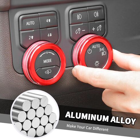 Jimen لأغطية مقابض وحدة التحكم المركزية Tahoe، 7 قطع AC تكييف الهواء زر التحكم في مستوى الصوت زر المصباح الأمامي حلقة تقليم تناسب شيفروليه تاهو 2024-2025 (أحمر) in Saudi Arabia