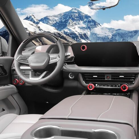 Jimen لأغطية مقابض وحدة التحكم المركزية Tahoe، 7 قطع AC تكييف الهواء زر التحكم في مستوى الصوت زر المصباح الأمامي حلقة تقليم تناسب شيفروليه تاهو 2024-2025 (أحمر) in Saudi Arabia