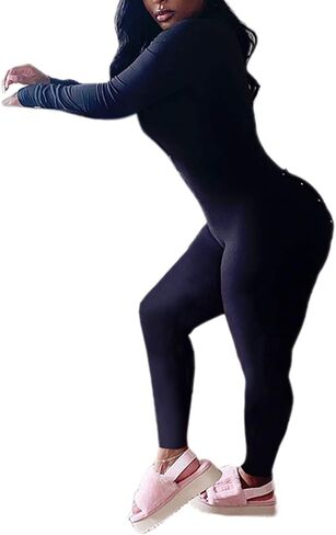 Women's Long One Piece Pajamas with Drop Seat Butt Flap Sexy V Neck Jumpsuit Romper Bodycon Bodysuit Sleepwear in Saudi Arabia
