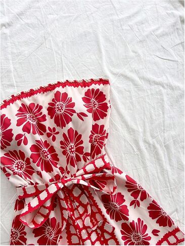 بذلة نسائية من Floerns Boho Floral بدون حمالات بدون أكمام للإجازات وحزام قصير in Saudi Arabia